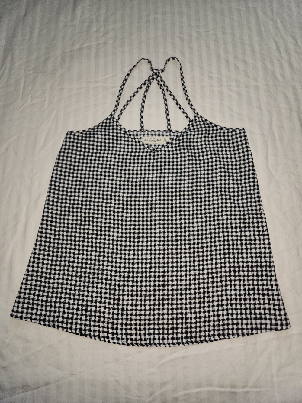 Gingham Halter Camisole Tank Top - Black & White